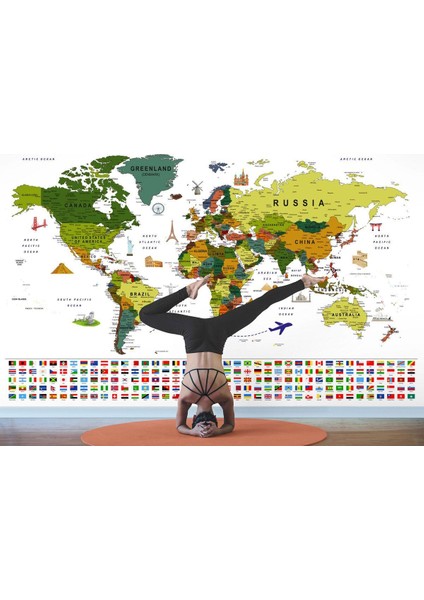 Db Bayraklı Dünya Haritası Duvar Kağıdı Ingilizce Eğitici ve DETAYLI-2825 modelleri