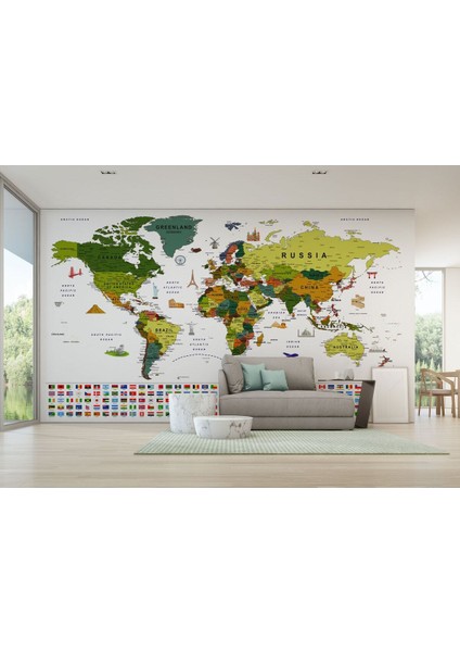 Db Bayraklı Dünya Haritası Duvar Kağıdı Ingilizce Eğitici ve DETAYLI-2825 fırsatları