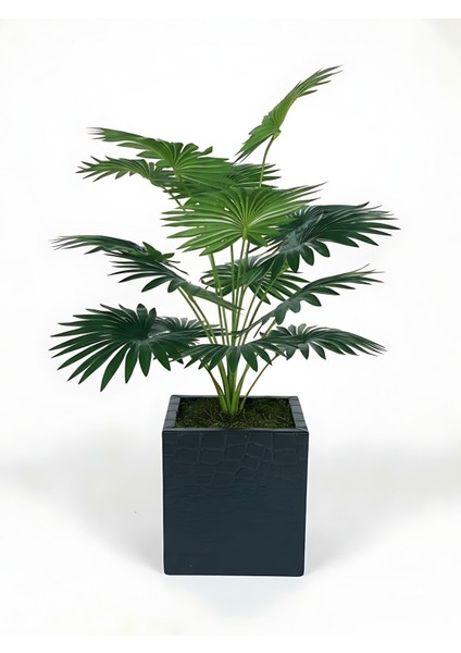 Deri Kaplamalı Metal Saksı Üzeri Yapay Bitki