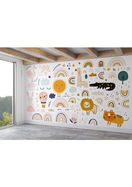 Nw Özel Sevimli Hayvanlar Desenli Duvar Kağıdı Kreş Okul POSTERI-5532 fiyatları