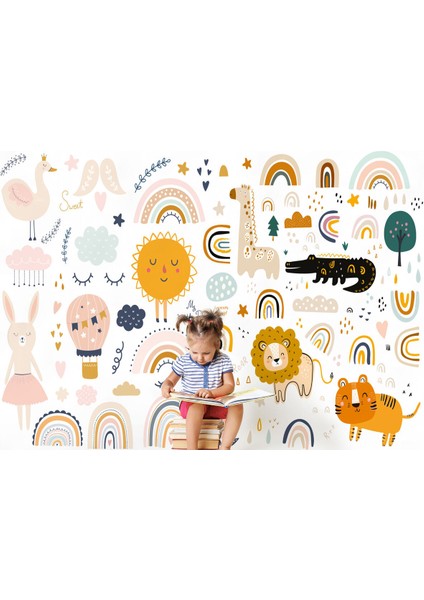 Nw Özel Sevimli Hayvanlar Desenli Duvar Kağıdı Kreş Okul POSTERI-5532 fırsatları