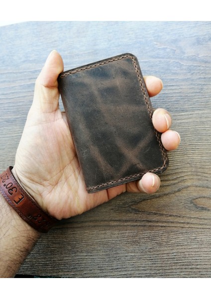 Minimalist Hakiki Deri Kartlık El Yapımı Erkek Kartlık Kahverengi MK4KA
