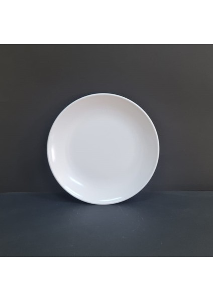 12 Adet Standart Düz Melamin Tatlı & Yemek Servis Tabağı 23 cm - Beyaz