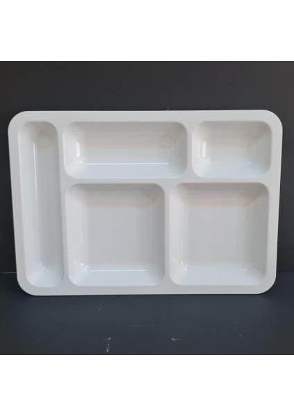 6 Adet Kırılmaz Melamin Standart 5 Bölmeli Tabldot Yemek Tabağı 40X28 cm