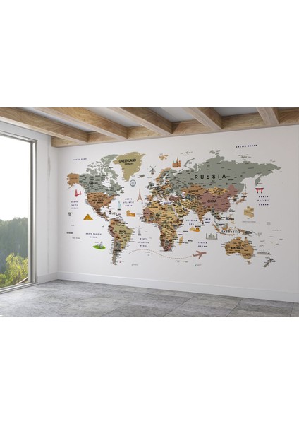 Dünya Haritası Duvar Kağıdı Detaylı Ülke ve Başkentli Ingilizce Dünya HARITASI-1774 fiyatları