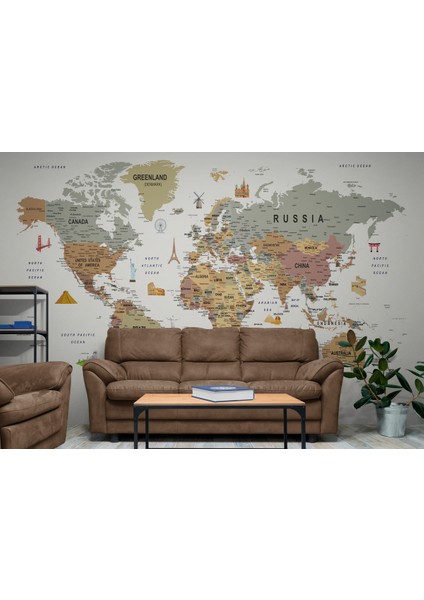 Dünya Haritası Duvar Kağıdı Detaylı Ülke ve Başkentli Ingilizce Dünya HARITASI-1774 modelleri