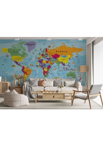 Koleksiyon 01 Detaylı Ingilizce Dünya Haritası Duvar Kağıdı -1990 fırsatları