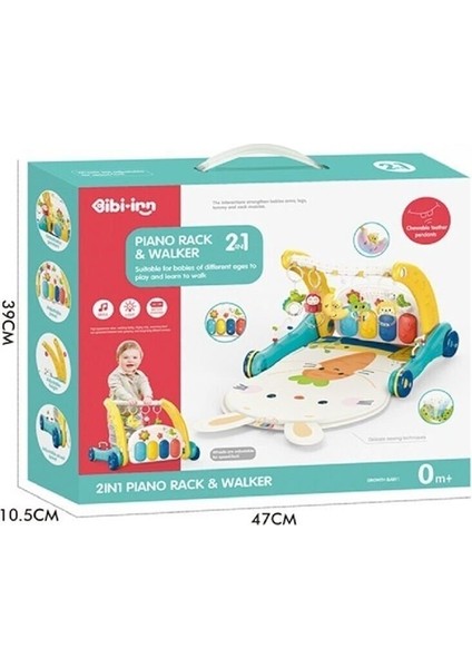 BIB6015 -Vardem Piyanolu 2 In 1 Bebek Yürüteci ve Tavşan Desenli Mavi Oyun Halısı fırsatları