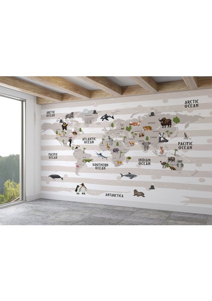 Mdm 001SERI Dünya Haritası Çocuk ve Bebek Odası hayvanlar Alemi Duvar KAĞIDI-3803 fiyatları