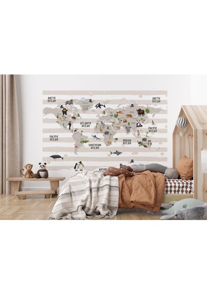 Mdm 001SERI Dünya Haritası Çocuk ve Bebek Odası hayvanlar Alemi Duvar KAĞIDI-3803 modelleri