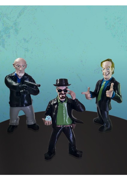 3D Breaking Bad Figür Set/ Walterwhite- Mike Ehrmantraut - Saul Goodman / Biblo /dekor/FANART