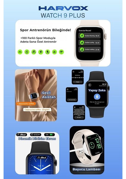 Watch 9 Plus Harvox Akıllı Saat Iphone ve Android Tüm Telefonlara Uyumlu fiyatları