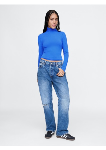 Kadın Mavi Modal Karışımlı Balıkçı Yaka T-Shirt fırsatları