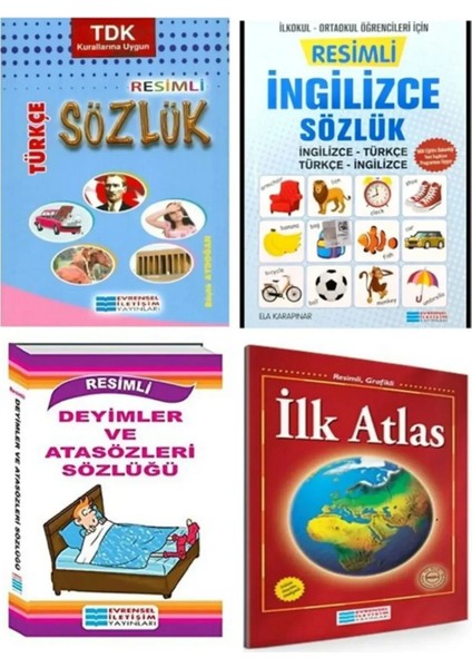 Ilkokul Için Resimli Türkçe Sözlük + Ingilizce Sözlük + Deyimler ve Atasözleri Sözlüğü / Ilk Atlas