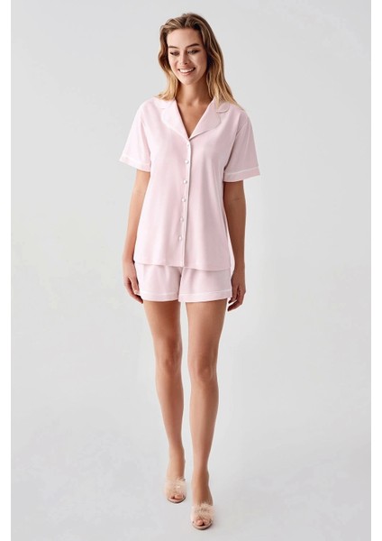 324 Pembe Sabahlıklı Şortlu 4'lü Kadın Pijama Takımı fiyatları