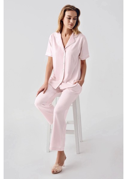 324 Pembe Sabahlıklı Şortlu 4'lü Kadın Pijama Takımı modelleri