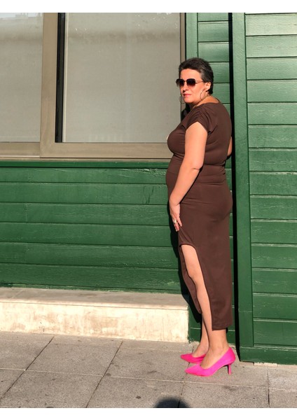 V Yaka Düşük Kol Derin Yırtmaçlı Midi Boy Elbise indirimleri