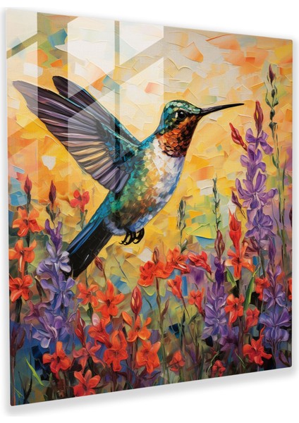 Vahşi Çiçek Uyum Cam Tablo - Güvercin Modern Sanat Duvar Dekorasyonu Ev Dekorasyonu