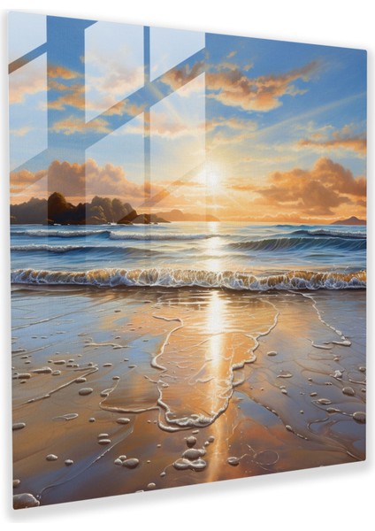 Parıldayan Gün Batımı Cam Tablo Sanatı - Sim Ev Dekorasyonu Cam Tablo Altın Gün Batımı