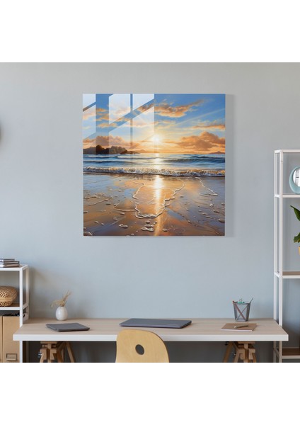 Parıldayan Gün Batımı Cam Tablo Sanatı - Sim Ev Dekorasyonu Cam Tablo Altın Gün Batımı fiyatları