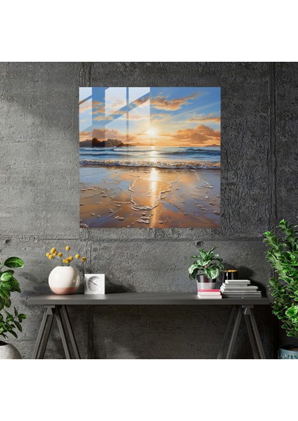 Parıldayan Gün Batımı Cam Tablo Sanatı - Sim Ev Dekorasyonu Cam Tablo Altın Gün Batımı modelleri