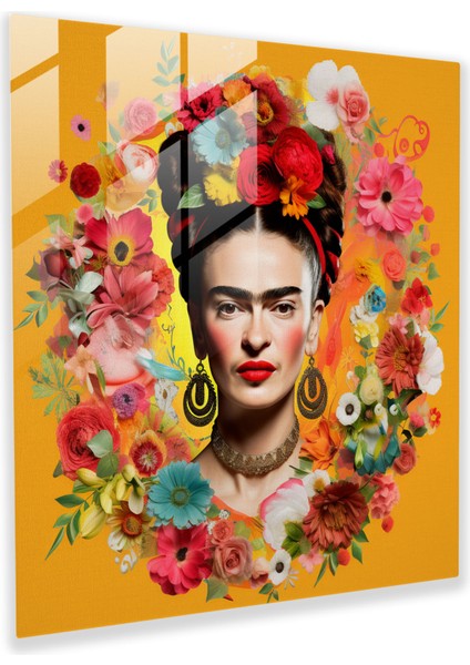 Frida'nın Bilgelik Cam Tablosu - Frida Kahlo Çiçek Motifleri Cam Sanatı Duvar Dekorasyonu
