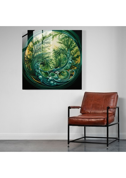 Uyumlu Yeşil Çam Cam Tablo - Sarılan Dallar Duvar Sanatı - Yeşil Çam Duvar Dekorasyonu Uyumlu Sanat fiyatları