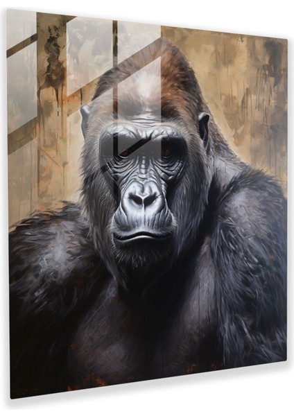 Gorilla Cam Tablo - Gerçekçi Yağlı Boya - Goril Modern Sanat Detaylı Portre Ev Dekorasyonu