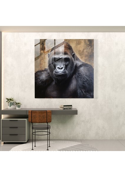 Gorilla Cam Tablo - Gerçekçi Yağlı Boya - Goril Modern Sanat Detaylı Portre Ev Dekorasyonu modelleri