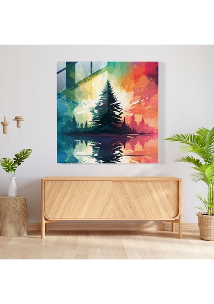 Yeşil Çam Desenli Cam Tablo - Yeşil Çam Cam Tablo Ev Dekorasyonu Siluet fiyatları