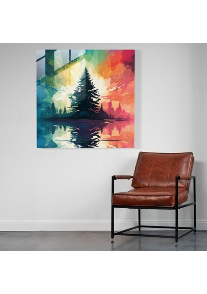 Yeşil Çam Desenli Cam Tablo - Yeşil Çam Cam Tablo Ev Dekorasyonu Siluet modelleri