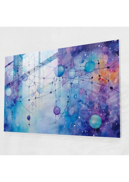 Burç Desenli Cam Tablo - Canlı Maviler Cam Duvar Sanatı Burç Işareti