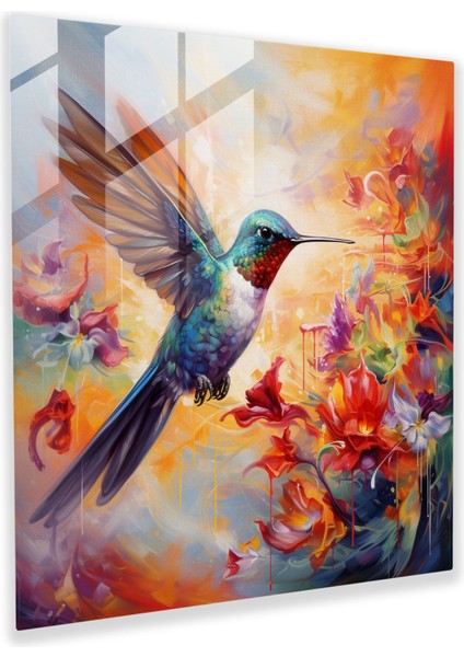 Hummingbird Cam Tablo - Güvercin Çiçeği Cam Sanatı Renkli Boyama Cam Tablo