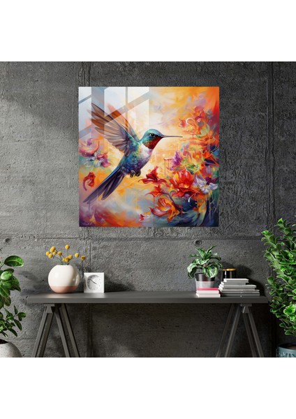 Hummingbird Cam Tablo - Güvercin Çiçeği Cam Sanatı Renkli Boyama Cam Tablo fiyatları