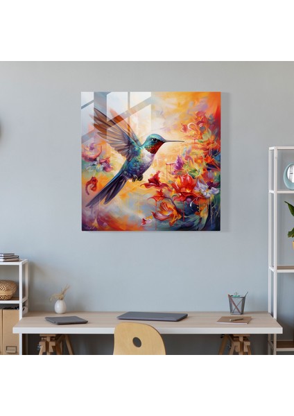 Hummingbird Cam Tablo - Güvercin Çiçeği Cam Sanatı Renkli Boyama Cam Tablo modelleri