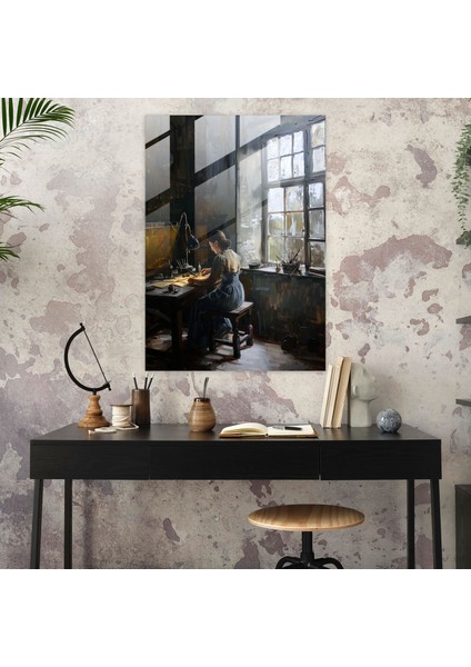 Johannes Vermeer Cam Tablo - Ustalık Atölyesi Cam Duvar Sanatı - Johannes Vermeer Ev Dekorasyonu Modern Sanat fiyatları