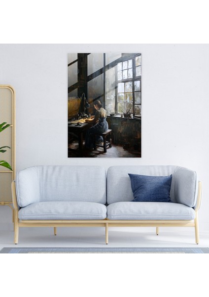 Johannes Vermeer Cam Tablo - Ustalık Atölyesi Cam Duvar Sanatı - Johannes Vermeer Ev Dekorasyonu Modern Sanat modelleri