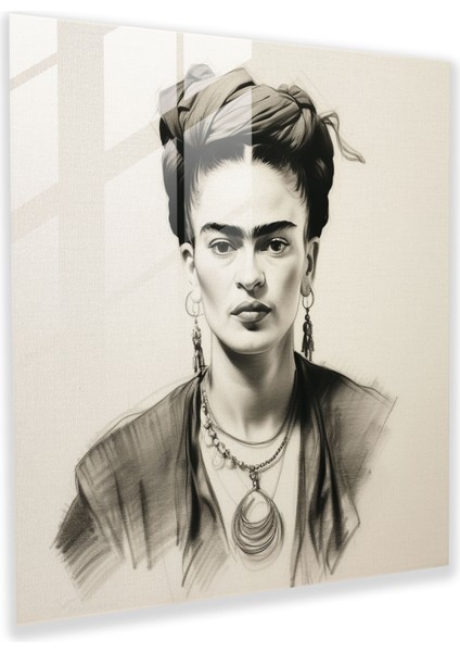 Frida Kahlo Cam Tablo - Ev Dekorasyonu El Çizimi