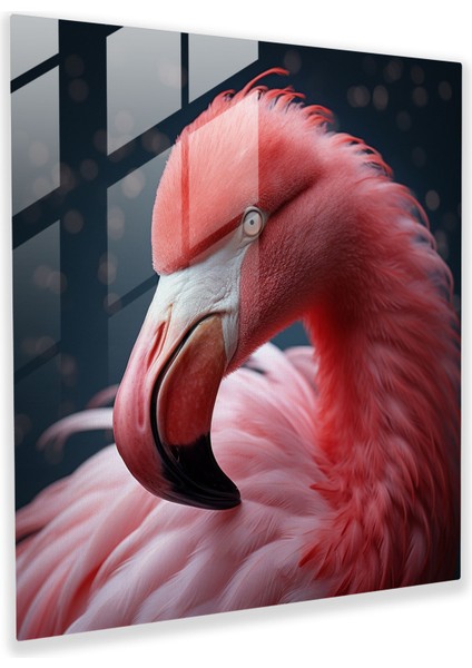 Zarif Tüyler Flamingo Cam Tablo - Flamingo Duvar Süsü Cam Tablo Ev Dekorasyonu