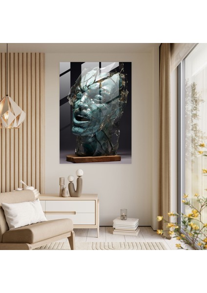 Korku Cam Tablo - Kırık Camda Bükülmüş Yüz - Korku Kırık Cam Soyut Heykel Cam Duvar Sanatı fiyatları
