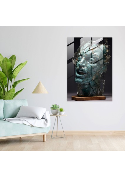 Korku Cam Tablo - Kırık Camda Bükülmüş Yüz - Korku Kırık Cam Soyut Heykel Cam Duvar Sanatı modelleri