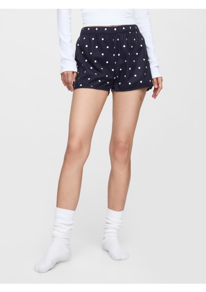 Kadın Lacivert Desenli Flannel Şort indirimleri