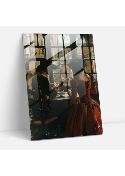 Johannes Vermeer Duvar Dekorasyonu - Masa Başında Kadın ve Erkek - Kanvas Tablo Romantik Ev Dekorasyonu