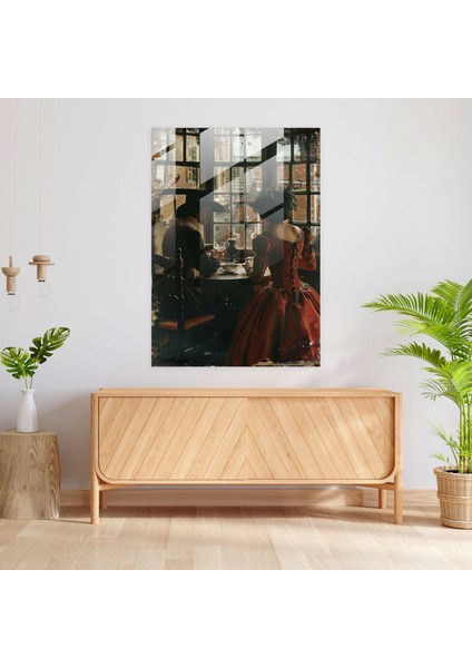 Johannes Vermeer Duvar Dekorasyonu - Masa Başında Kadın ve Erkek - Kanvas Tablo Romantik Ev Dekorasyonu modelleri