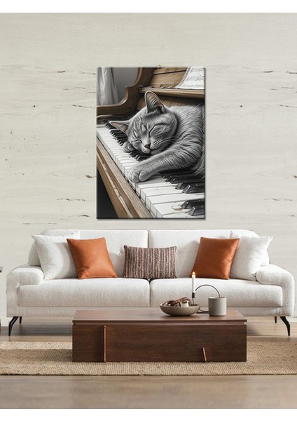 Piyano ve Kedi Ahşap Tablo fiyatları
