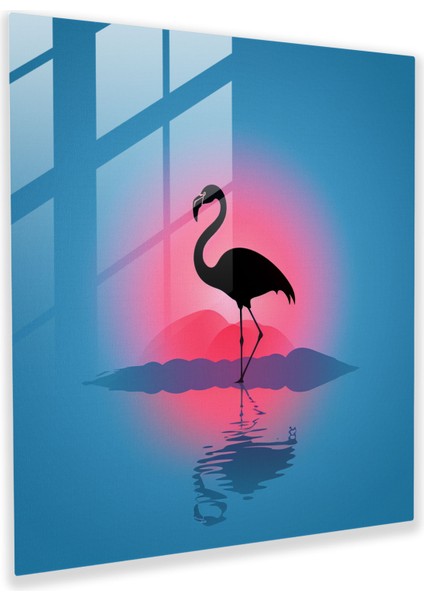 Minimal Siluet Flamingo Cam Tablosu - Flamingo Modern Sanat Ev Dekorasyonu Renk Geçişli Arka Plan
