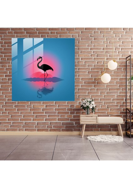 Minimal Siluet Flamingo Cam Tablosu - Flamingo Modern Sanat Ev Dekorasyonu Renk Geçişli Arka Plan fiyatları