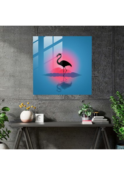 Minimal Siluet Flamingo Cam Tablosu - Flamingo Modern Sanat Ev Dekorasyonu Renk Geçişli Arka Plan modelleri