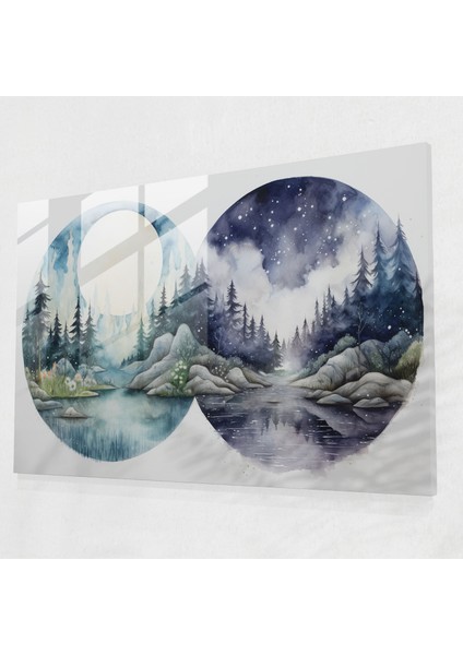 Burçlar Suluboya Manzara Cam Tablo - Astroloji Duvar Dekorasyonu Ev Dekorasyonu Huzur Veren Doğal Manzaralar
