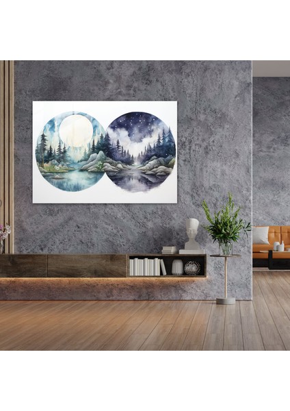 Burçlar Suluboya Manzara Cam Tablo - Astroloji Duvar Dekorasyonu Ev Dekorasyonu Huzur Veren Doğal Manzaralar modelleri